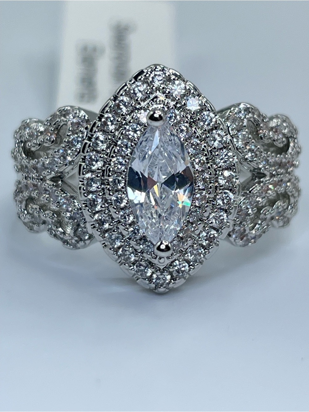 Swarovski Crystal Elements White Crystal Halo Ring Art Deco Statement Sz 8